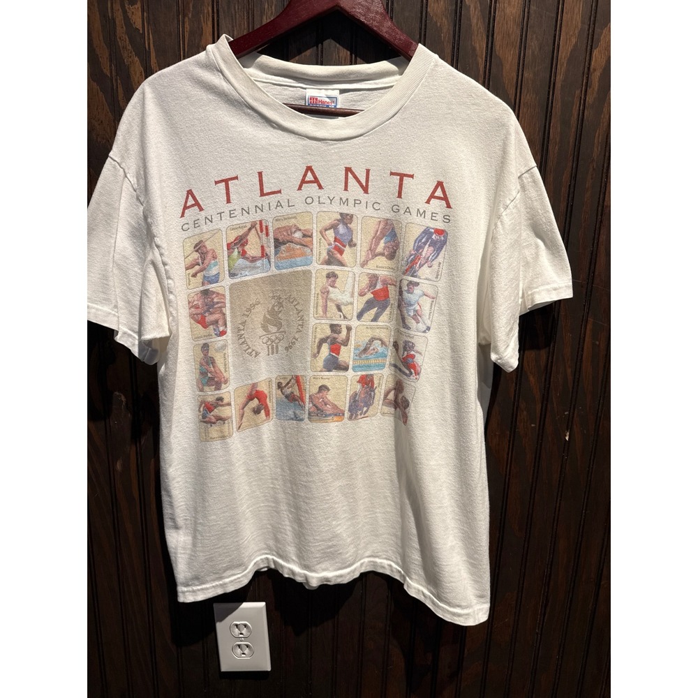 Vintage 1996 Atlanta Centennial Olympic Games Hanes Beefy-T White Shirt XL 23x28